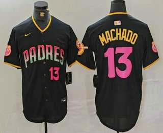 Men%27s San Diego Padres #13 Manny Machado Number Black 20th Anniversary Cool Base Stitched Jersey